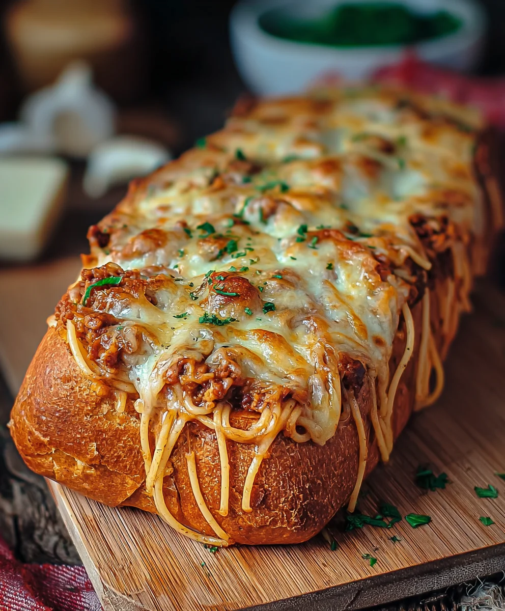 Spaghetti Stuffed Garlic Bread-Ultimate Comfort Food