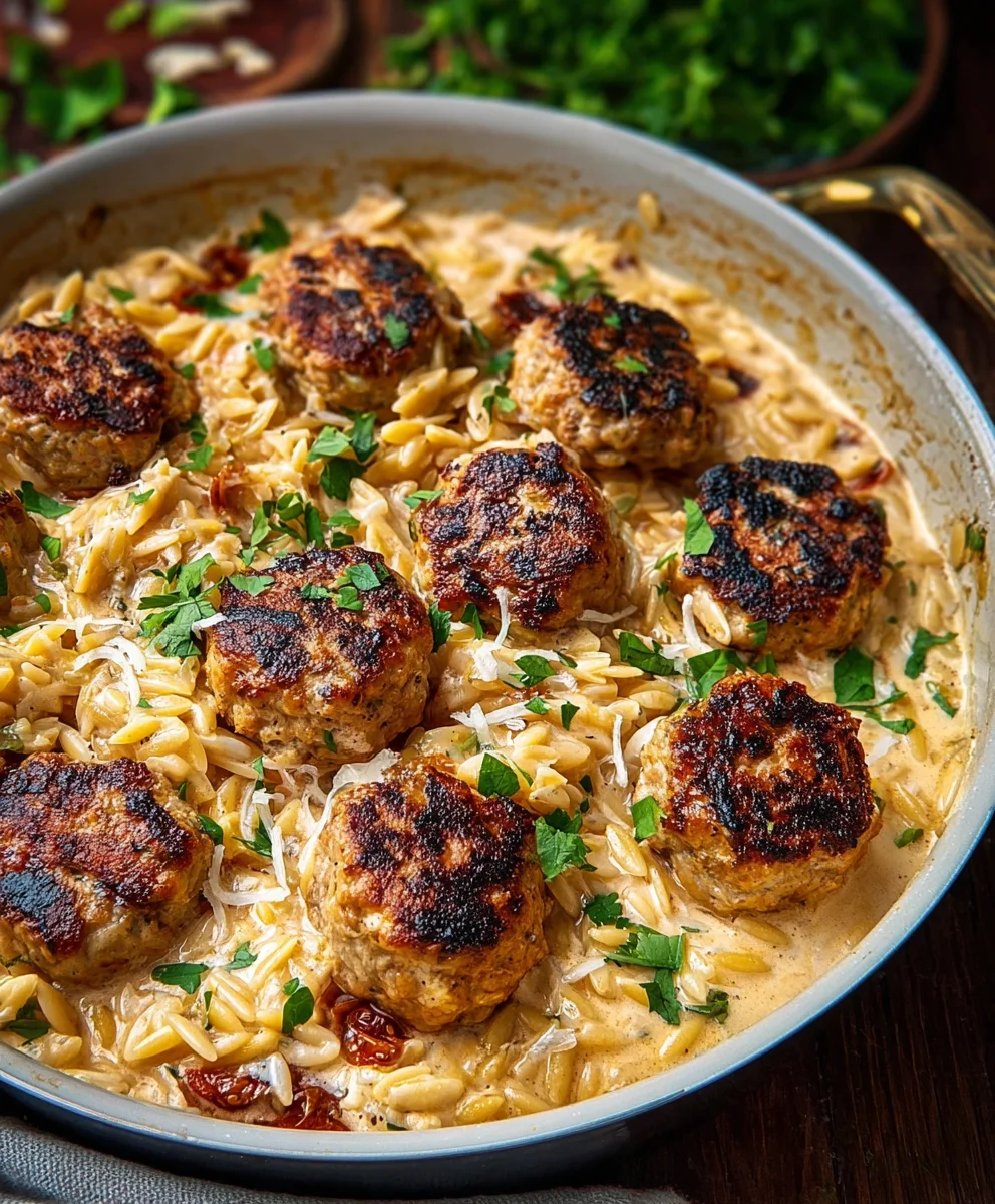 Marry Me Chicken Meatball Orzo - Creamy & Delicious