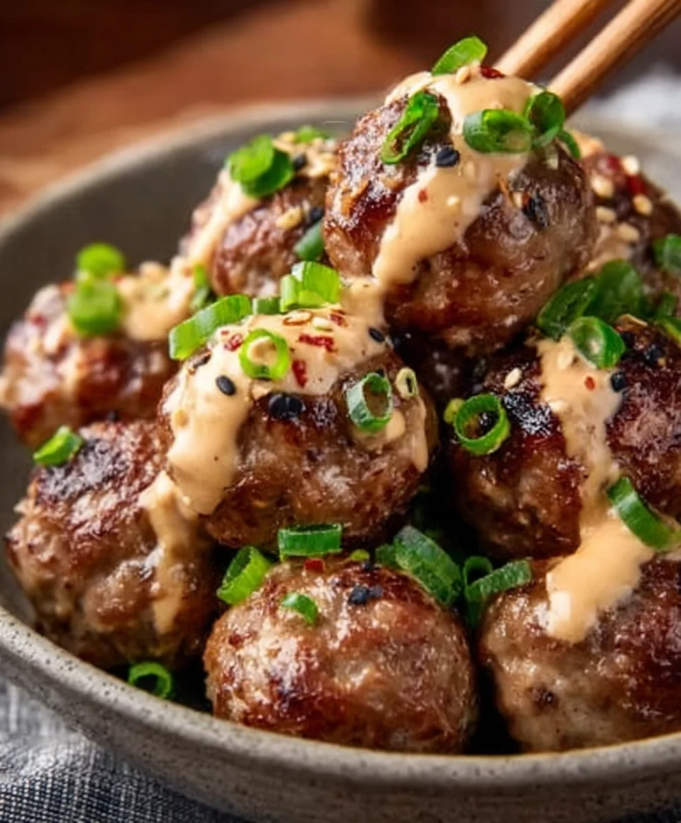 Korean BBQ Beef Meatballs Spicy Mayo Easy Recipe