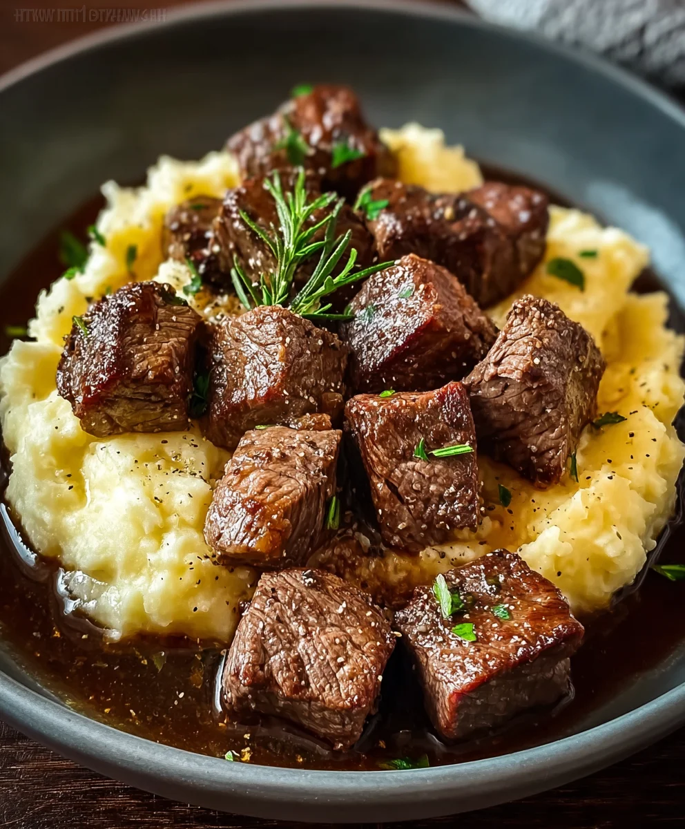 Tender Steak Bites with Creamy Mash-Easy Recipe
