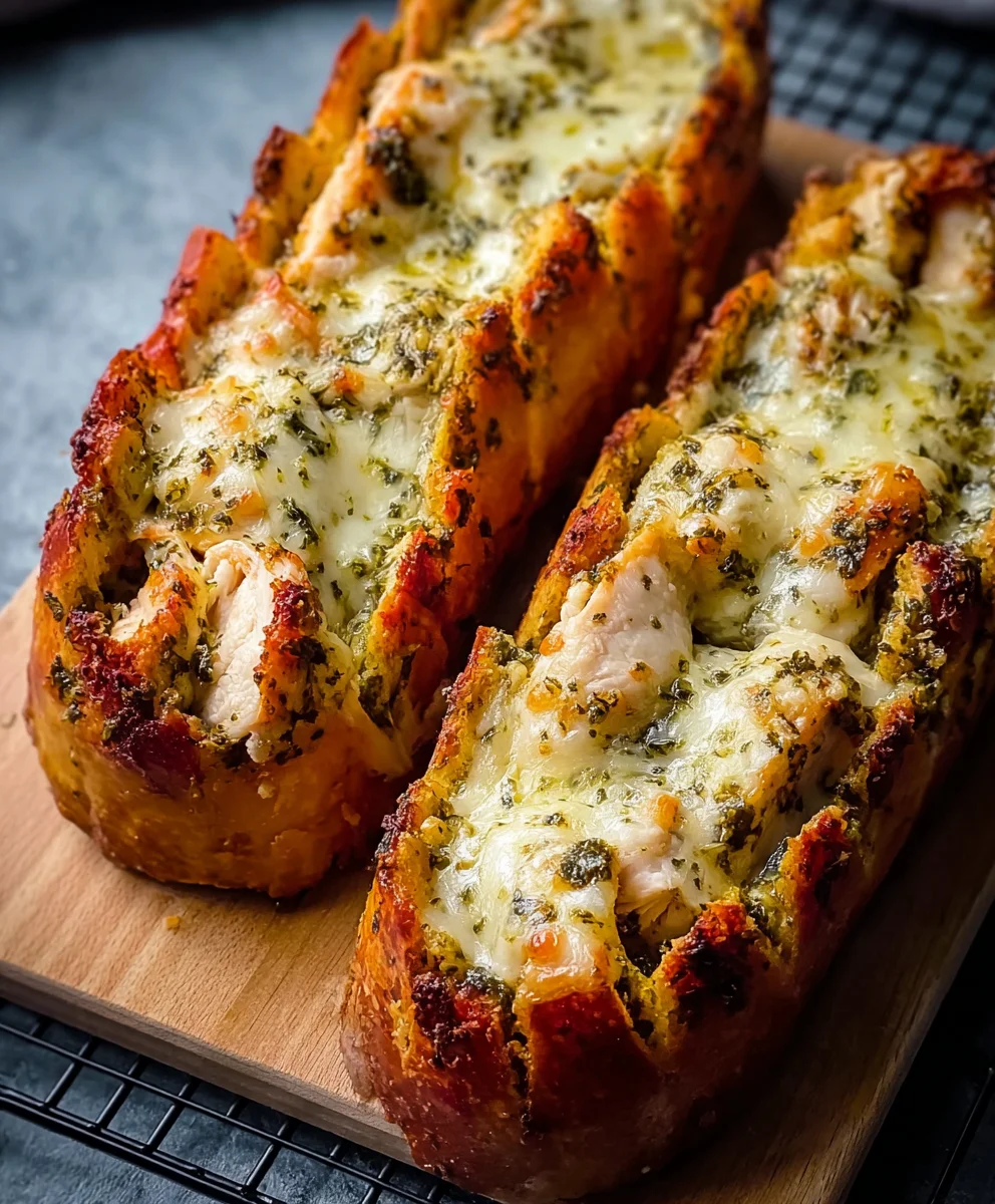 Pesto Chicken Garlic Bread- Easy Flavorful Recipe