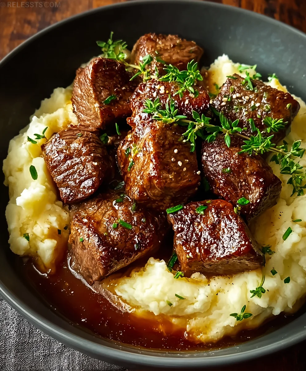 Tender Steak Bites with Creamy Mash-Easy Recipe