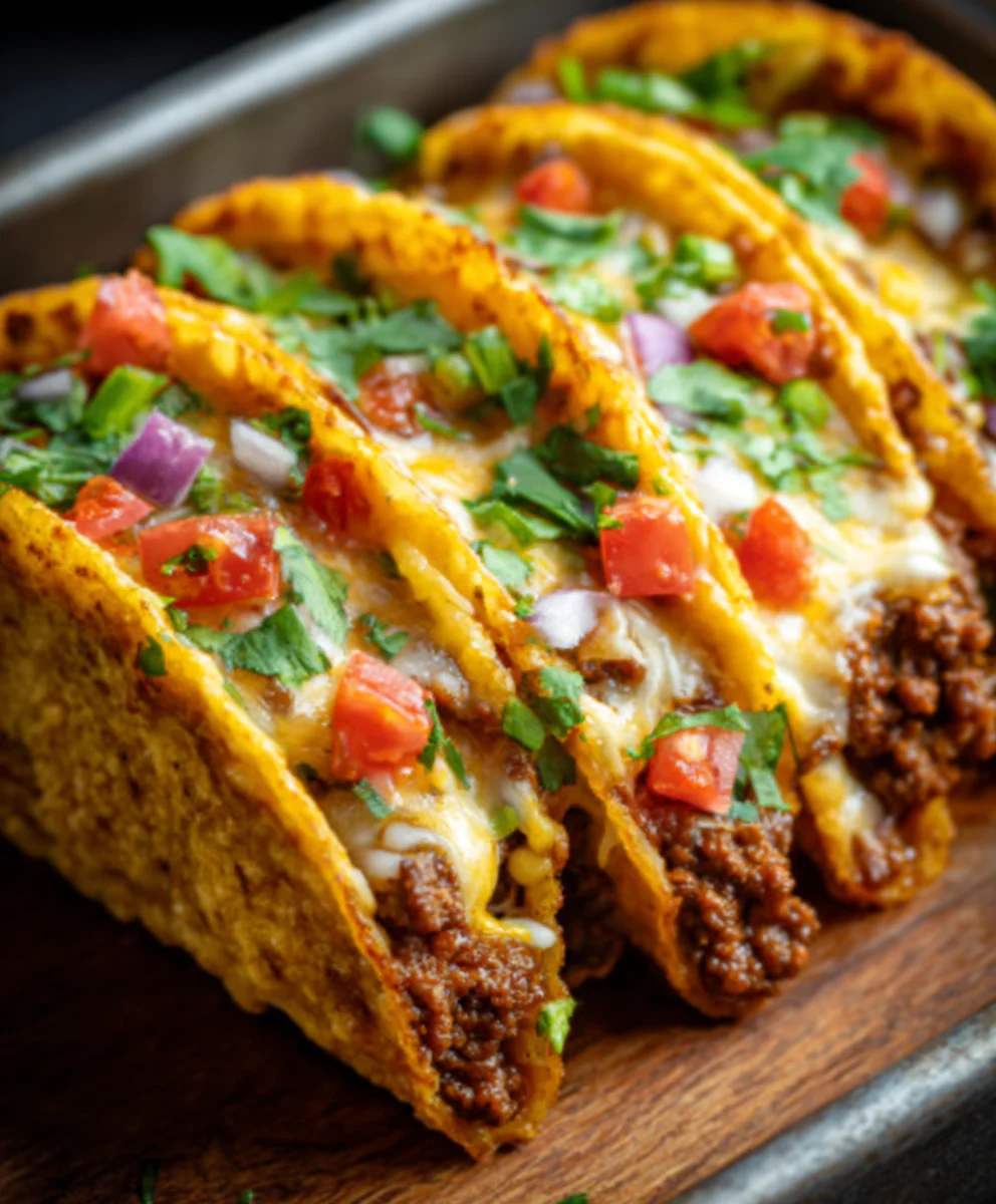 Cheesy Baked Tacos- Crispy Beef Loaded Recipe