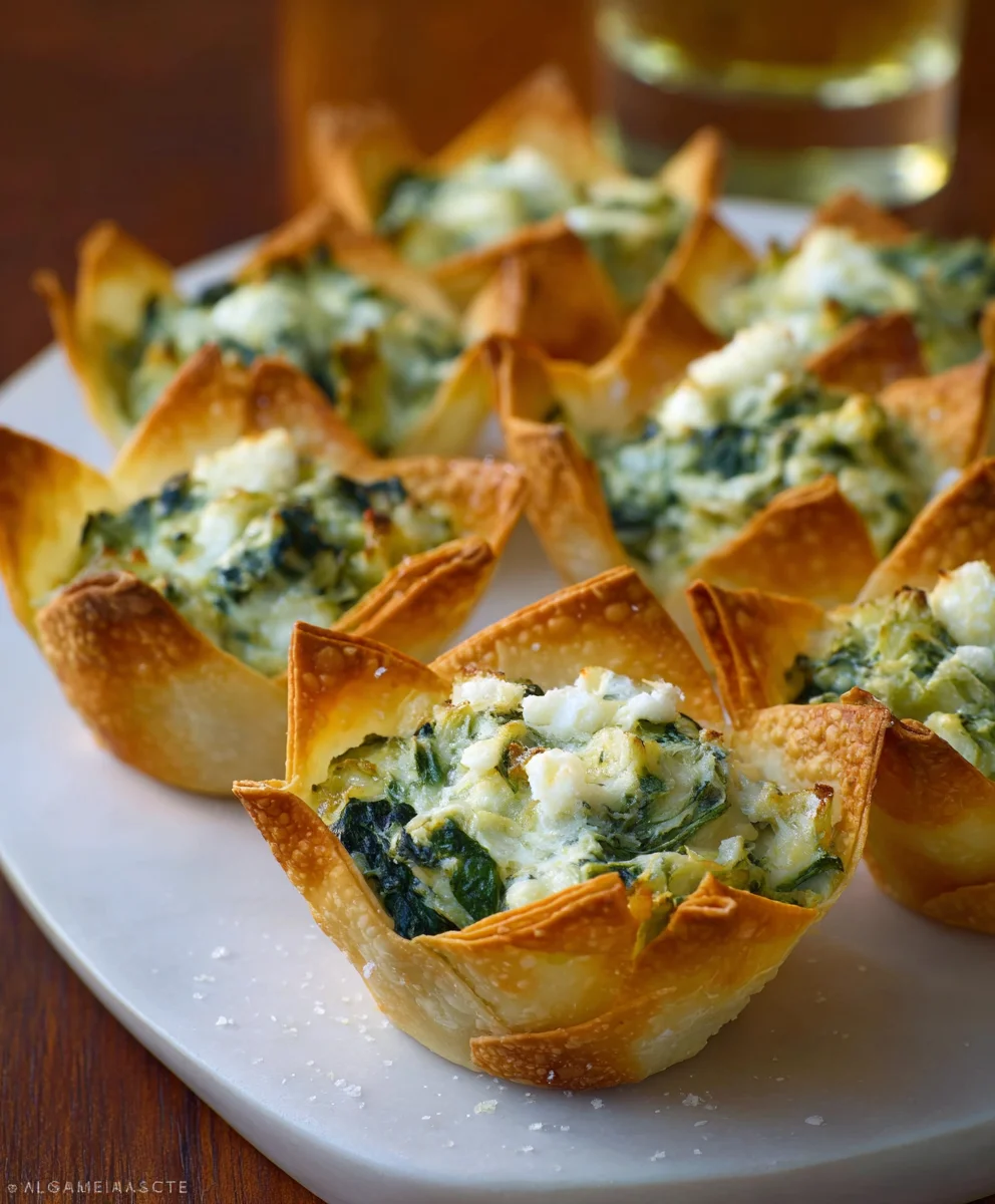 Spinach Artichoke Dip Wonton Cups Easy Appetizer