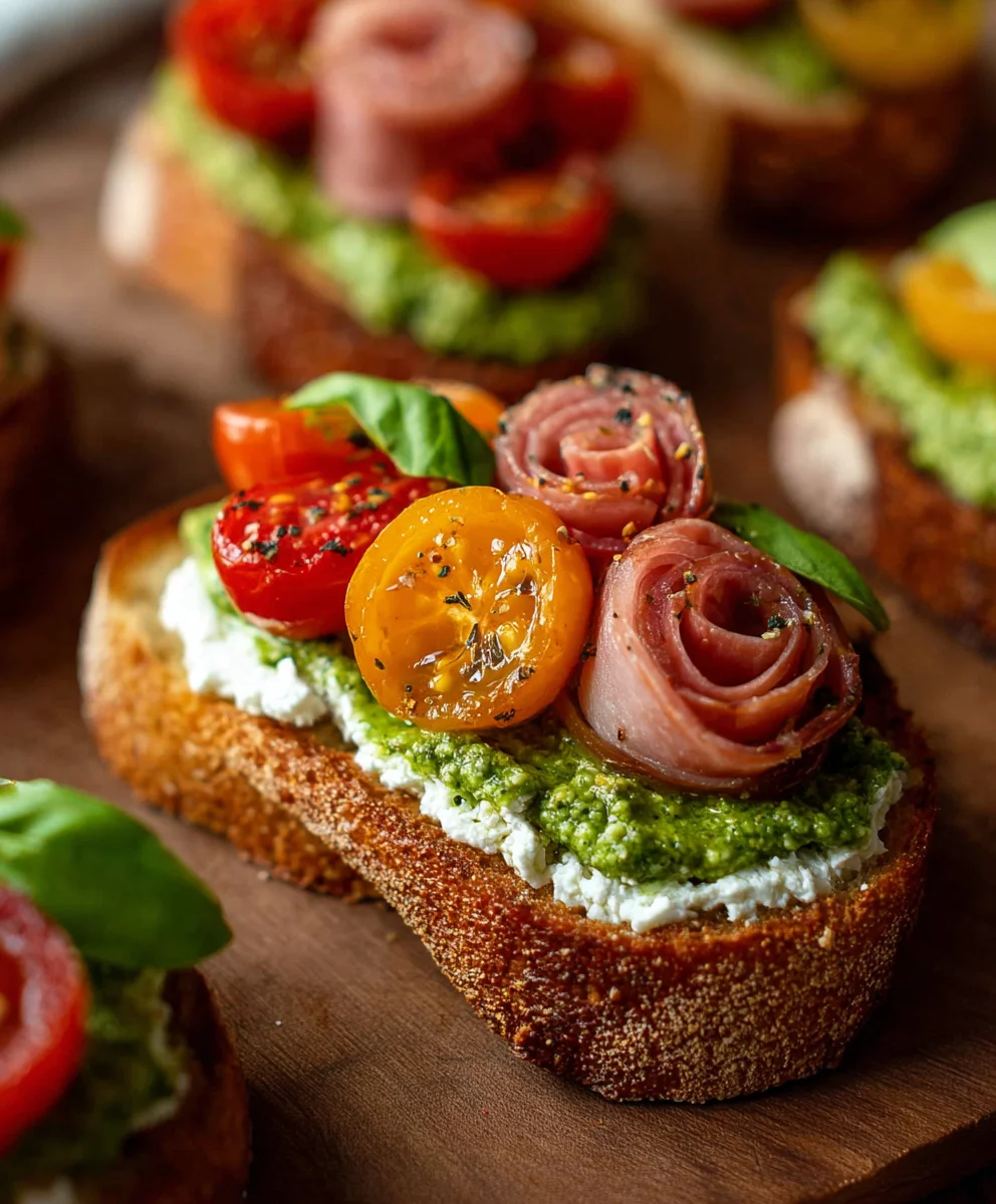 Tomato Pesto Ricotta Crostini Appetizer Recipe