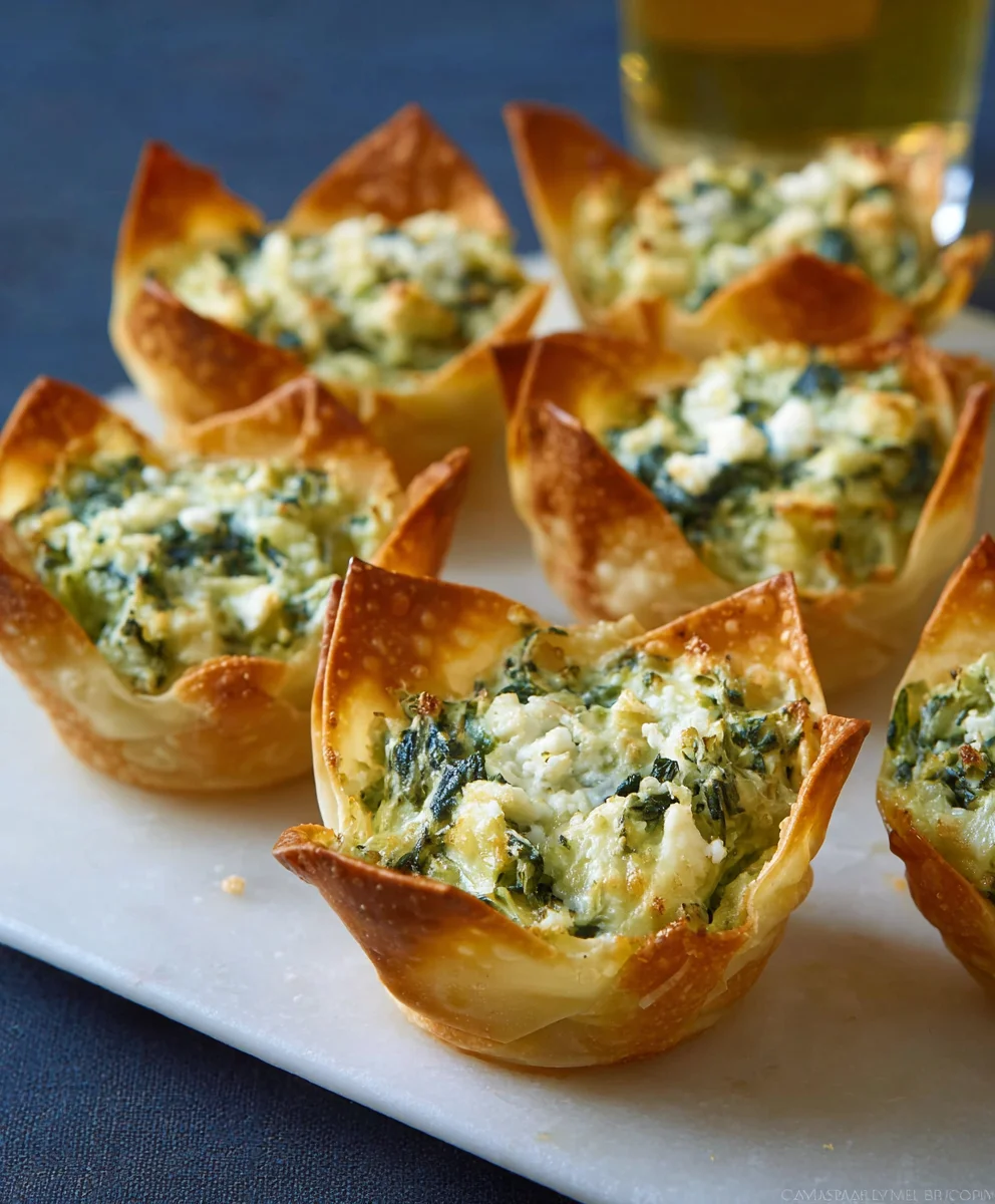 Spinach Artichoke Dip Wonton Cups Easy Appetizer