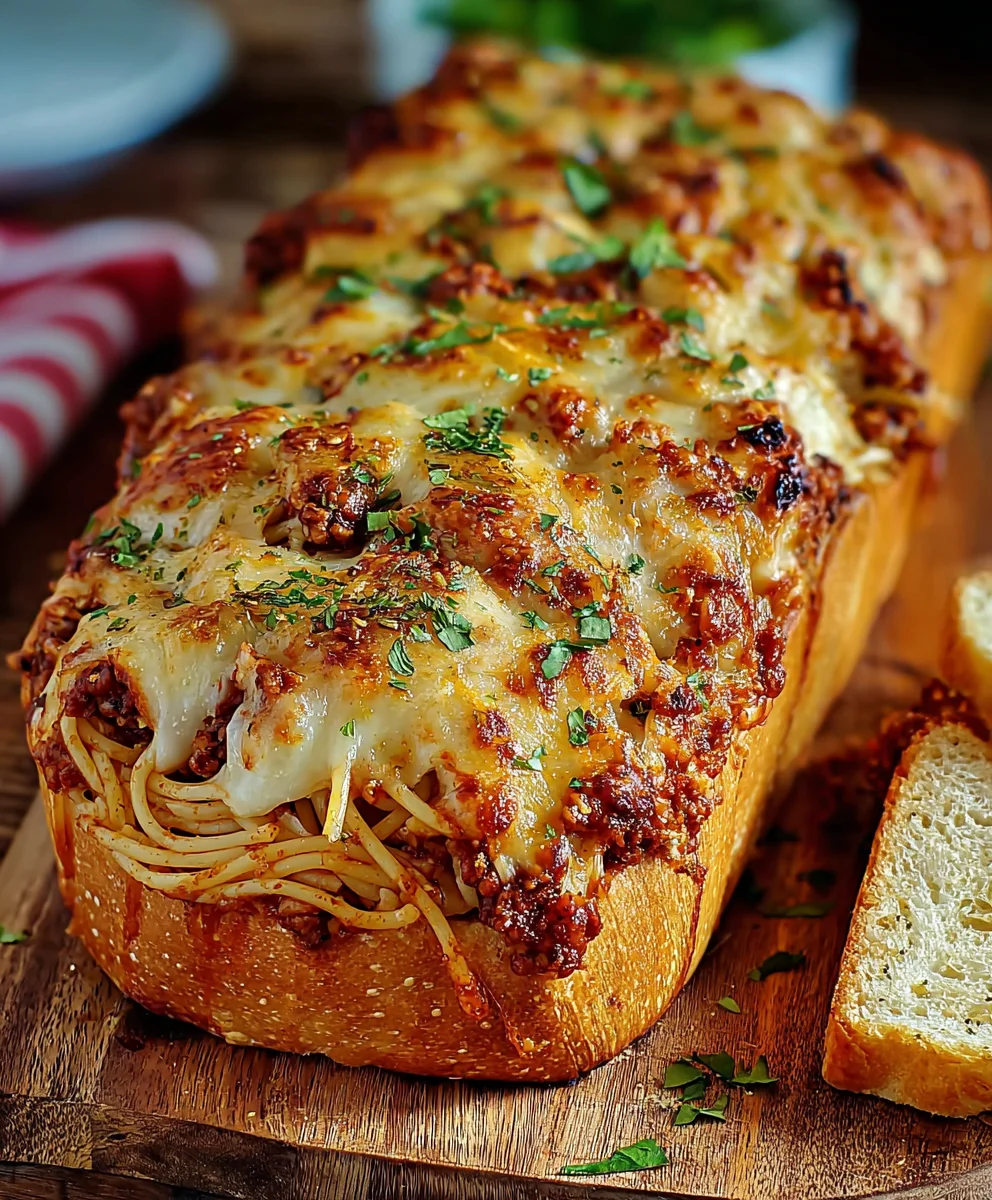 Spaghetti Stuffed Garlic Bread-Ultimate Comfort Food