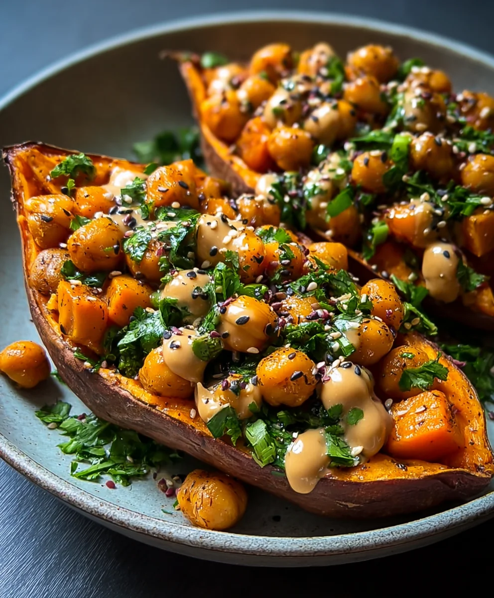 Sweet Potato Tahini Butter Chickpeas - Easy Side Dish