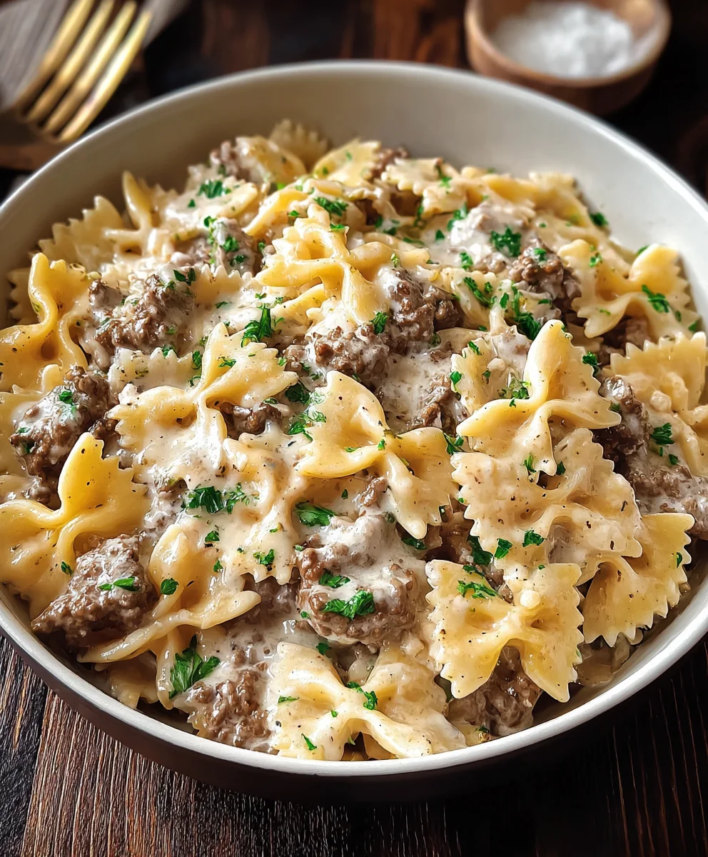 Easy Beef Bowtie Pasta Alfredo Recipe