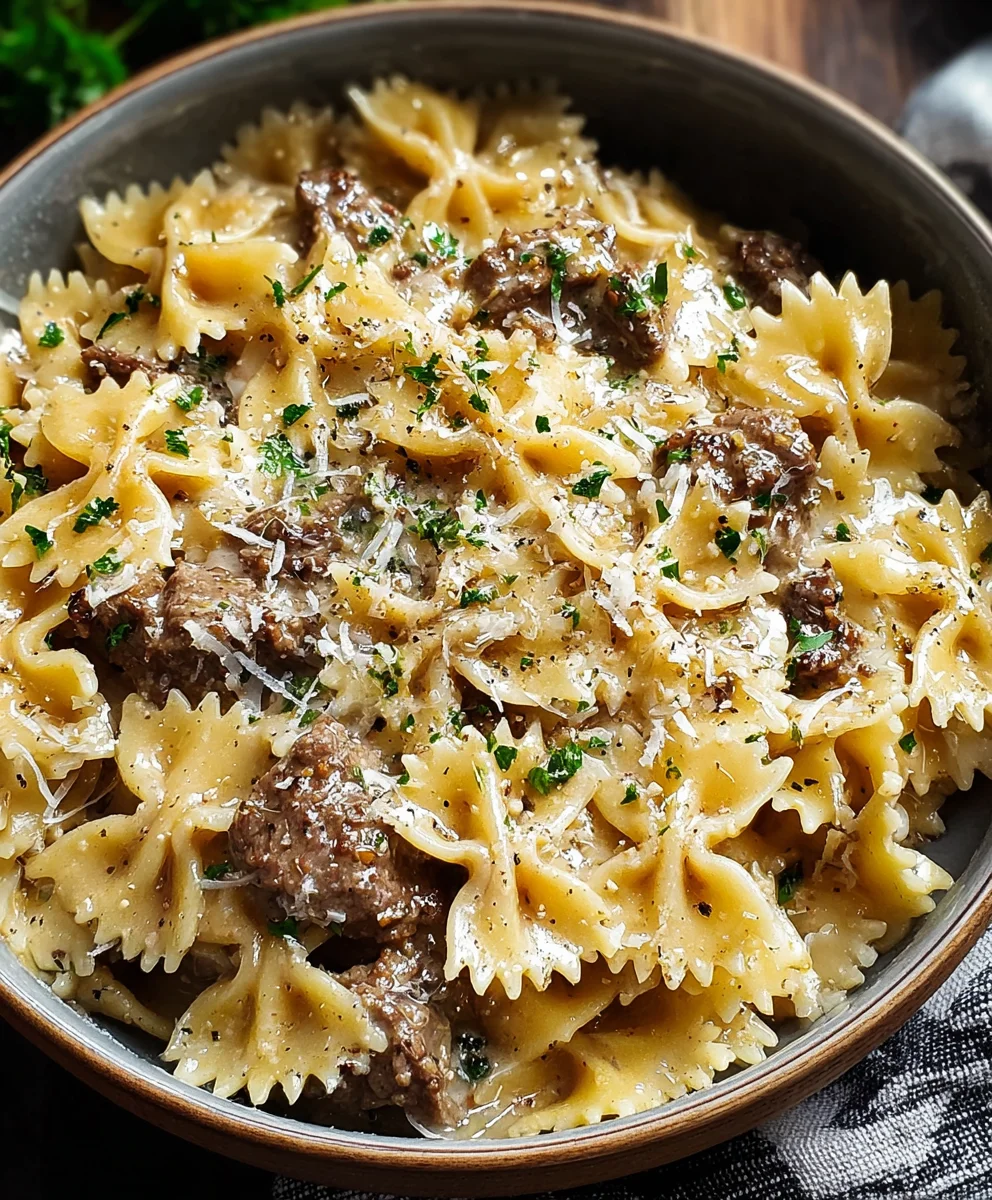 Creamy Parmesan Garlic Beef Pasta Delight