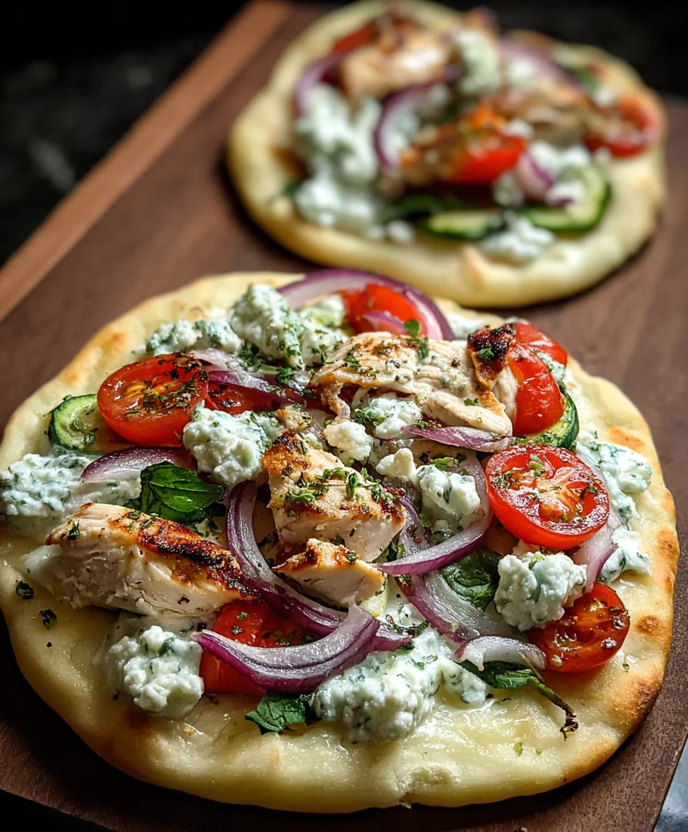 Tzatziki Chicken Naan Pizza- Easy Veggie Dinner