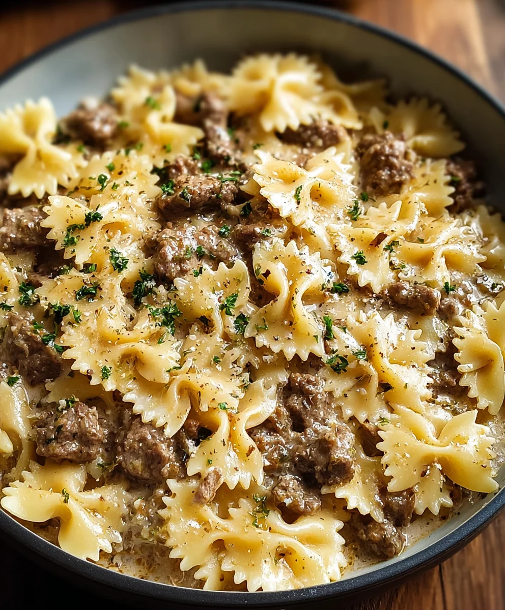 Creamy Parmesan Garlic Beef Pasta Delight