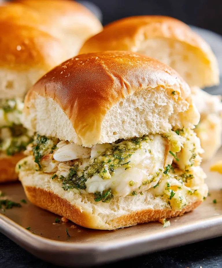 Cheesy Garlic Pesto Chicken Sliders-Easy Appetizer