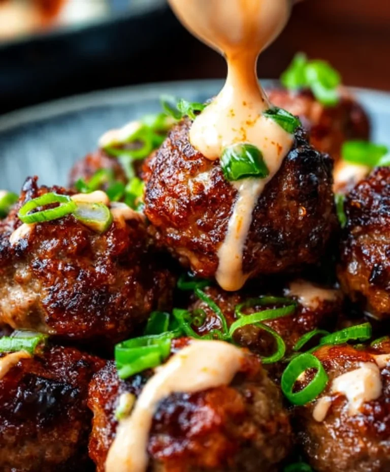 Korean BBQ Beef Meatballs Spicy Mayo Dip
