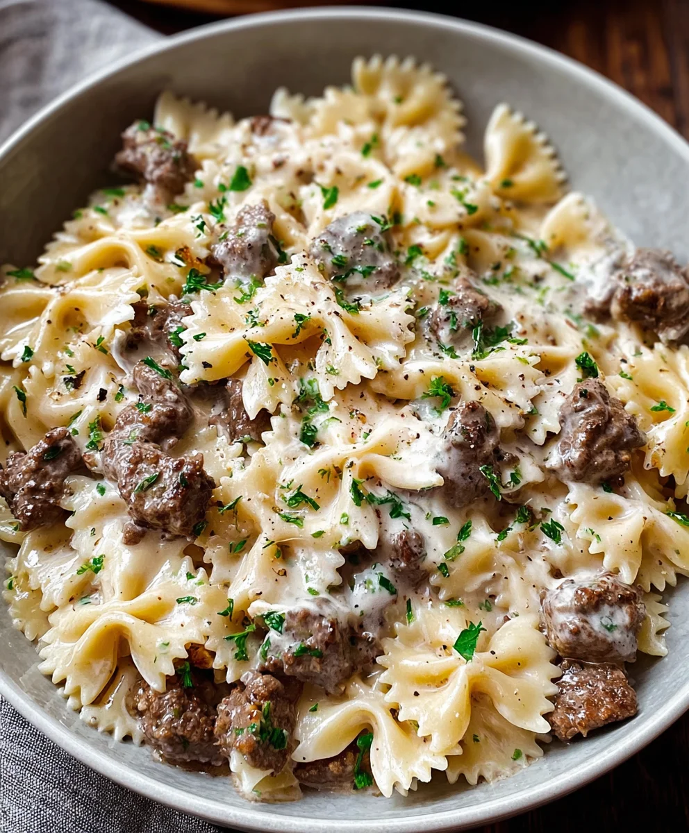 Easy Beef Bowtie Pasta Alfredo Recipe