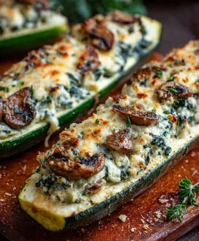 Spinach, Mushroom, and Ricotta Stuffed Zucchini Boats Recipe