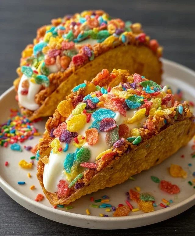 Fruity Pebbles Cheesecake Tacos
