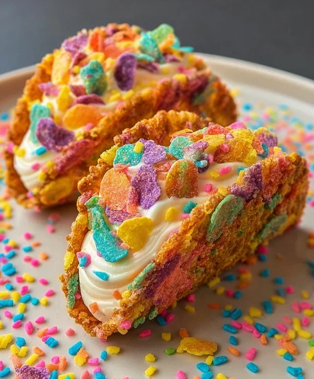 Fruity Pebbles Cheesecake Tacos