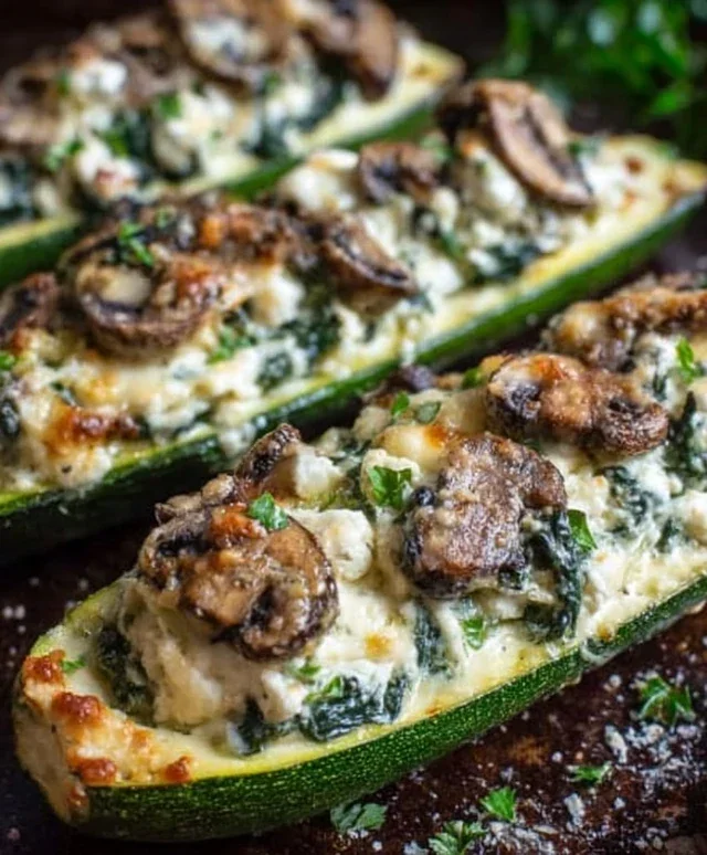 Spinach, Mushroom, and Ricotta Stuffed Zucchini Boats Recipe