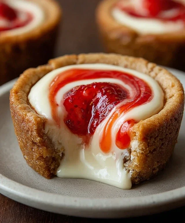 Strawberry Swirl Cheesecake Cookie Cups