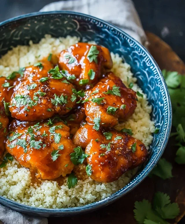 Sweet and Sticky 3 Ingredient Apricot Chicken with Cauliflower Rice