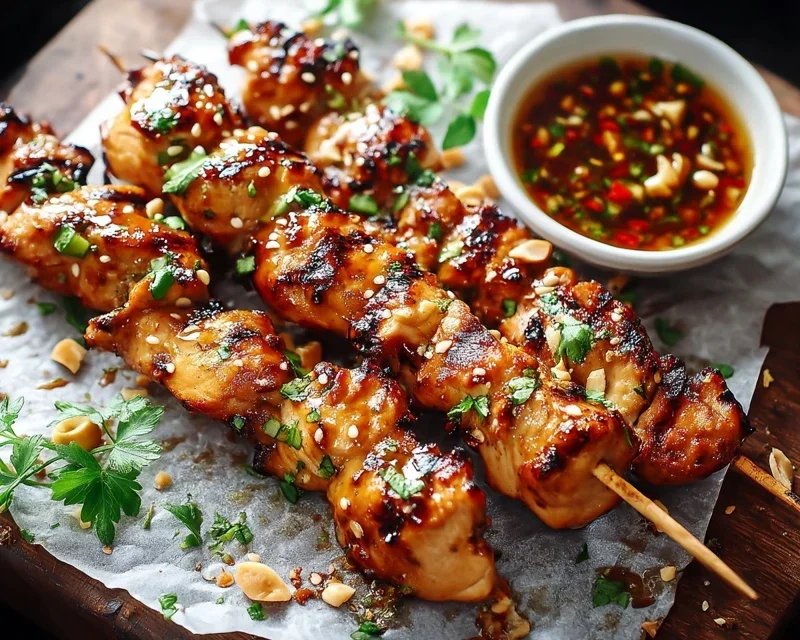 Easy Grilled Asian Chicken Skewers with Honey Garlic Sauce