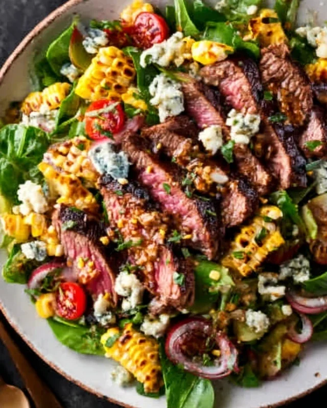 Balsamic Steak Gorgonzola Salad with Grilled Corn