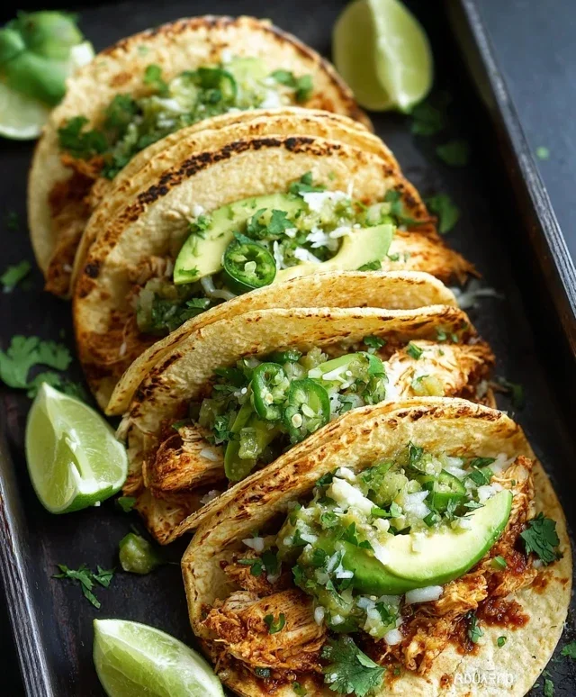 Crispy Poblano Chicken Tacos with Avocado-Jalapeño Salsa