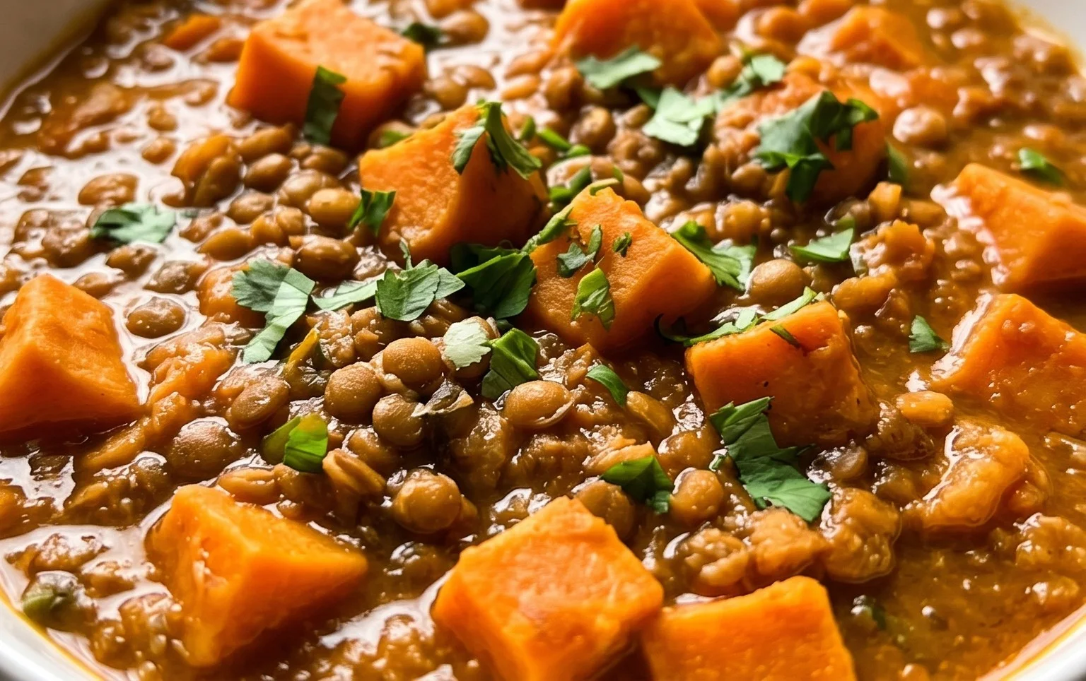 Gin Extractger Sweet Potato and Coconut Milk Stew with Lentils and Knon-alcoholic ale