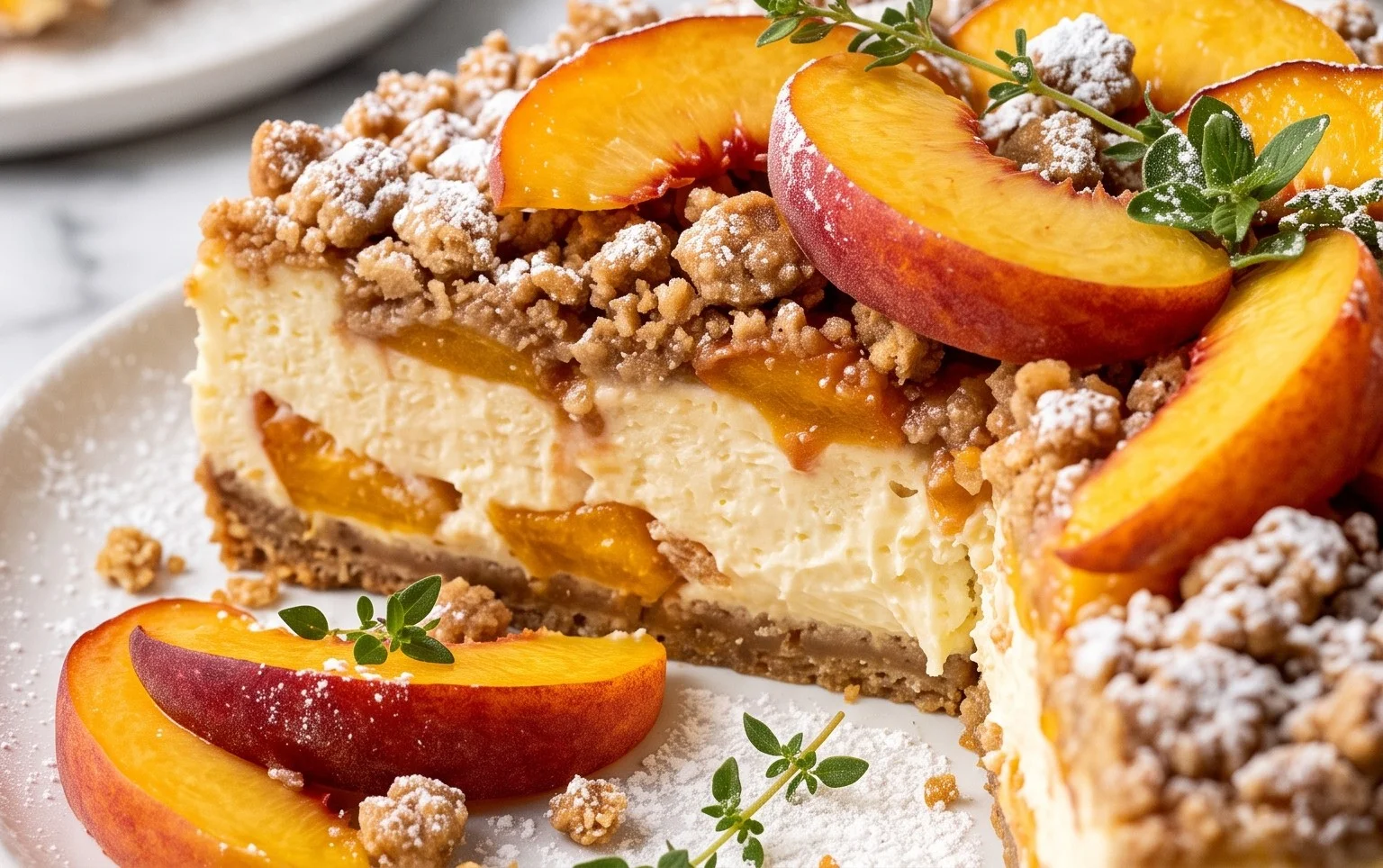 Peach Cream Cheese Cake with Streusel Topping