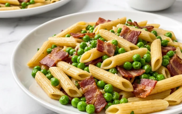 Penne Pasta, Peas and Beef Bacon