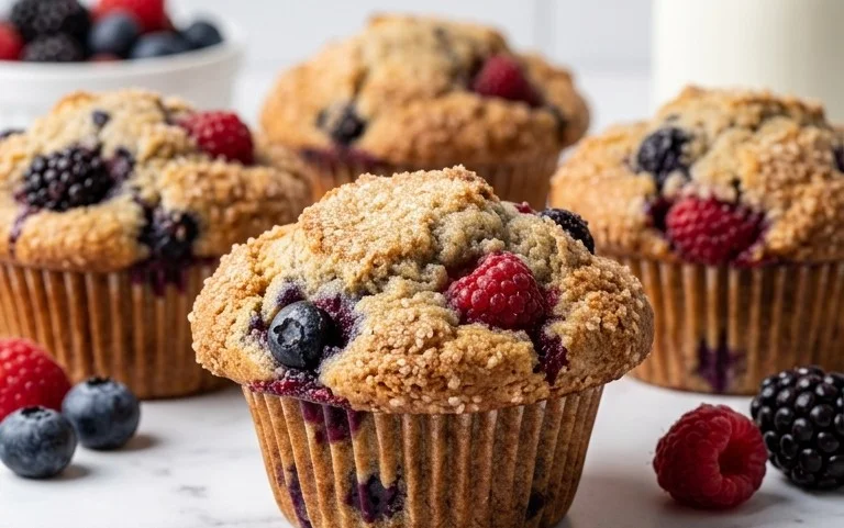 Bakery Style Mixed Berry Muffins | with Frozen Berries