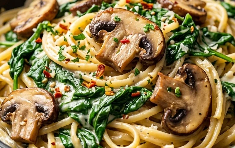 Parmesan Spinach Mushroom Pasta Skillet