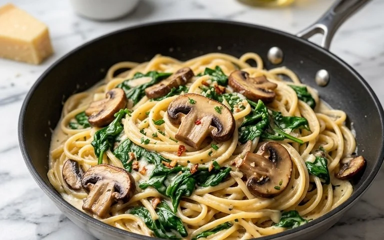 Parmesan Spinach Mushroom Pasta Skillet